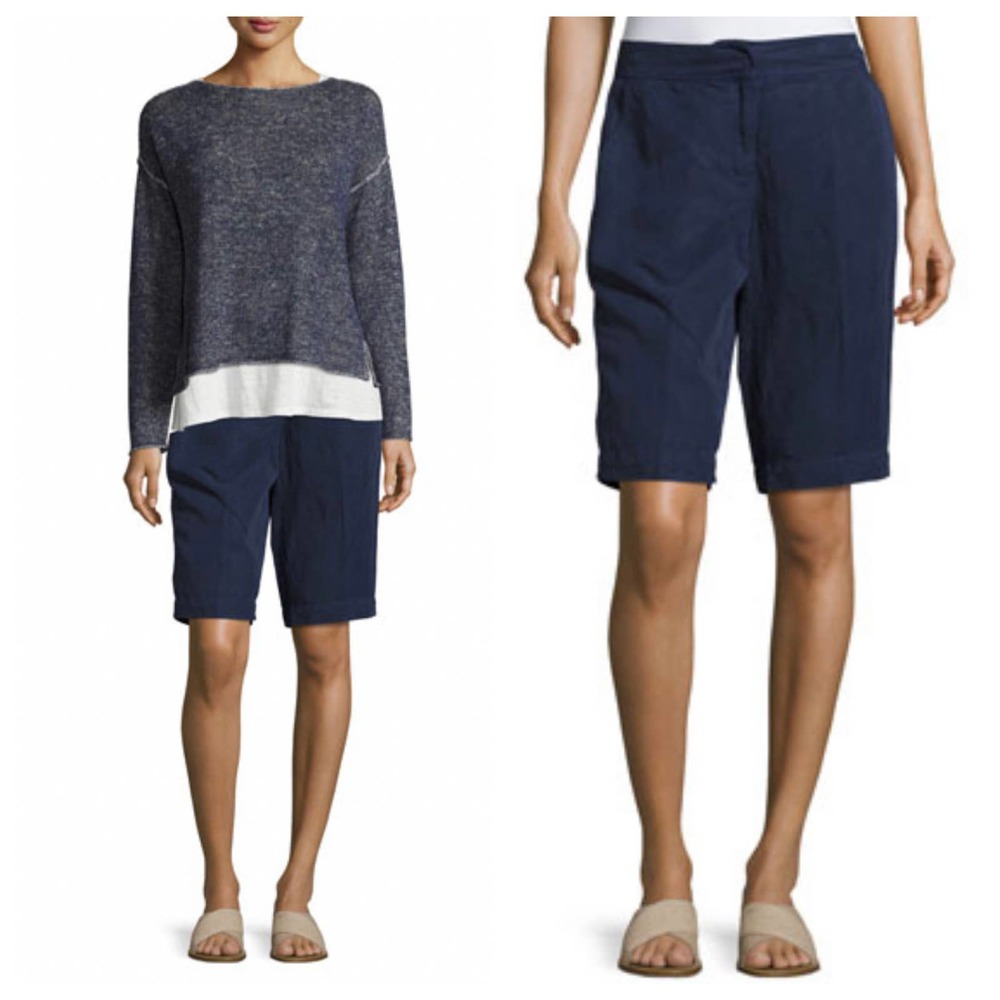 Eileen Fisher Tencel Navy Bermuda Chino Walking Short